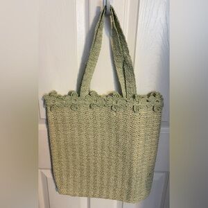Elegant Green Woven Tote Bag New